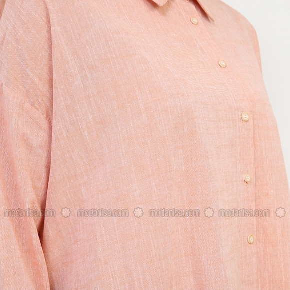 Pastel orange oversized shirt|%100 cotton|Summer - Picture 4 of 5
